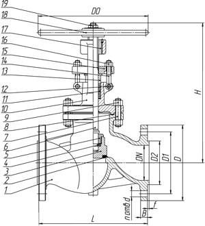 Клапан запорный 15с27нж DN 10 — 40 мм. 